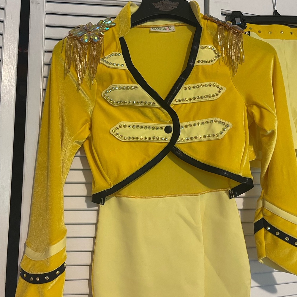 Custom gold jacket and matching jazz shorts dance costume